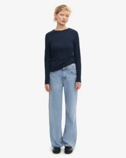 Women Organic Rib LS T-Shirt - Navy Blue