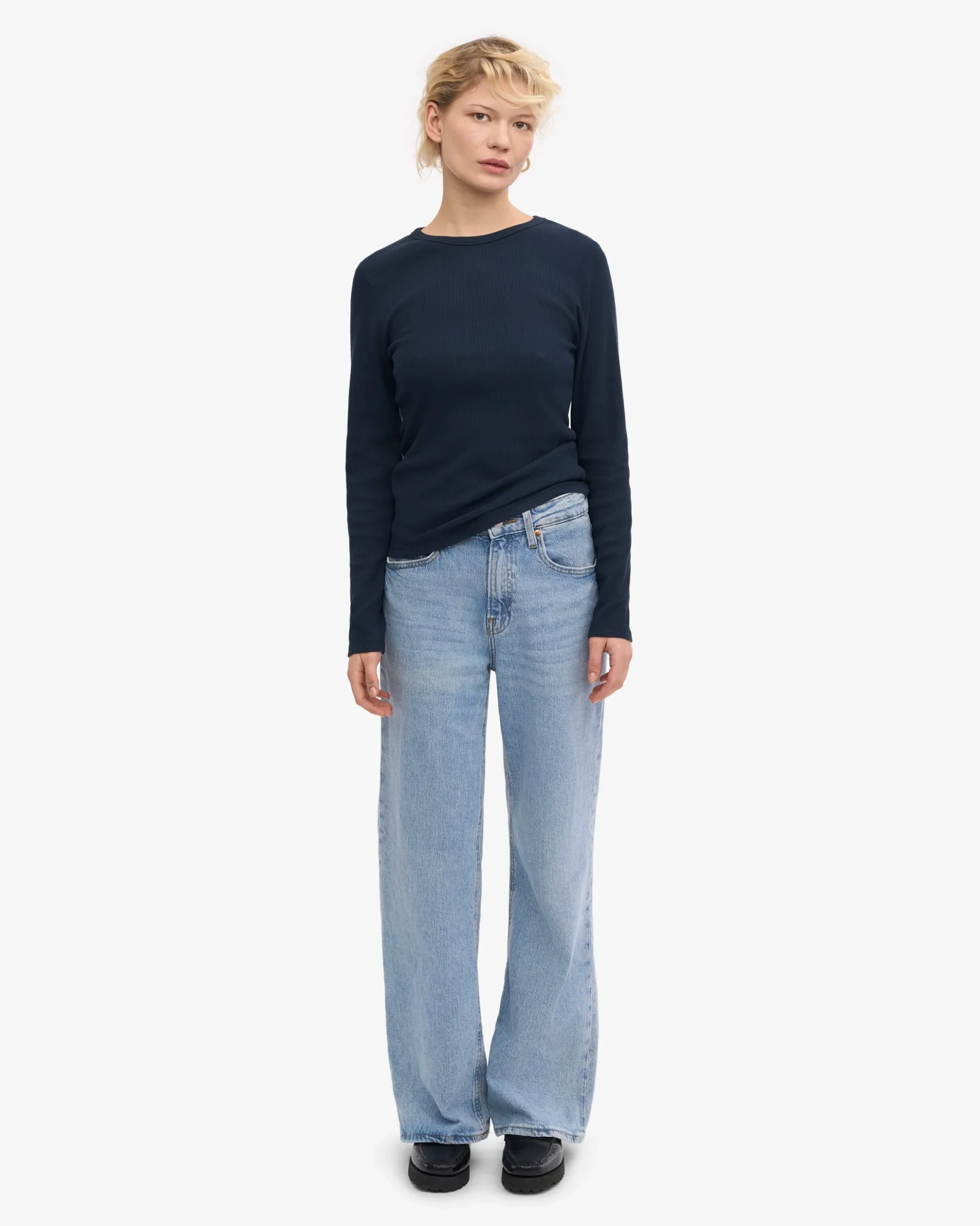 Women Organic Rib LS T-Shirt - Navy Blue