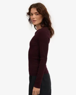 Women Organic Rib LS T-Shirt - Oxblood Red