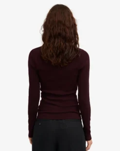 Women Organic Rib LS T-Shirt - Oxblood Red
