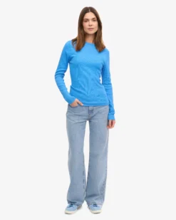 Women Organic Rib LS T-Shirt - Pacific Blue