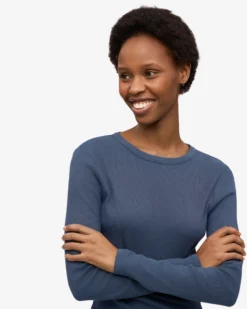 Women Organic Rib LS T-Shirt - Polar Blue