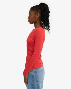 Women Organic Rib LS T-Shirt - Red Tangerine