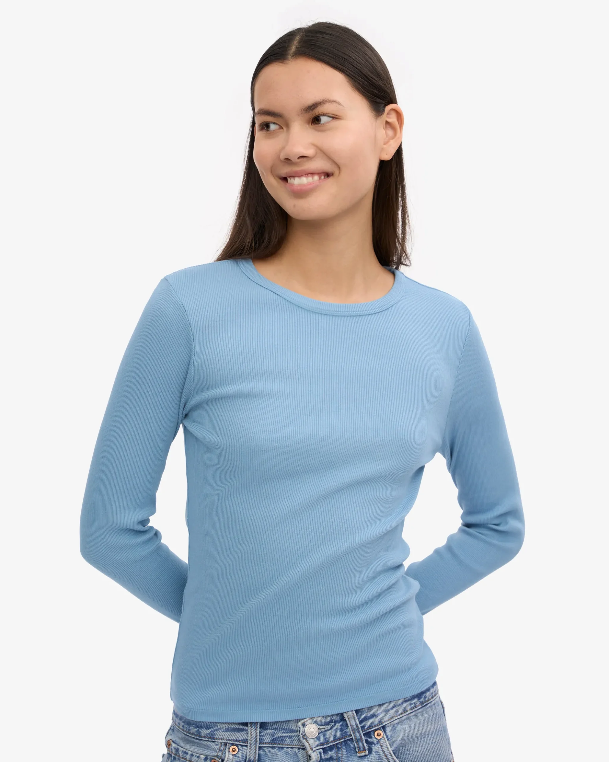 Women Organic Rib LS T-Shirt - Seaside Blue