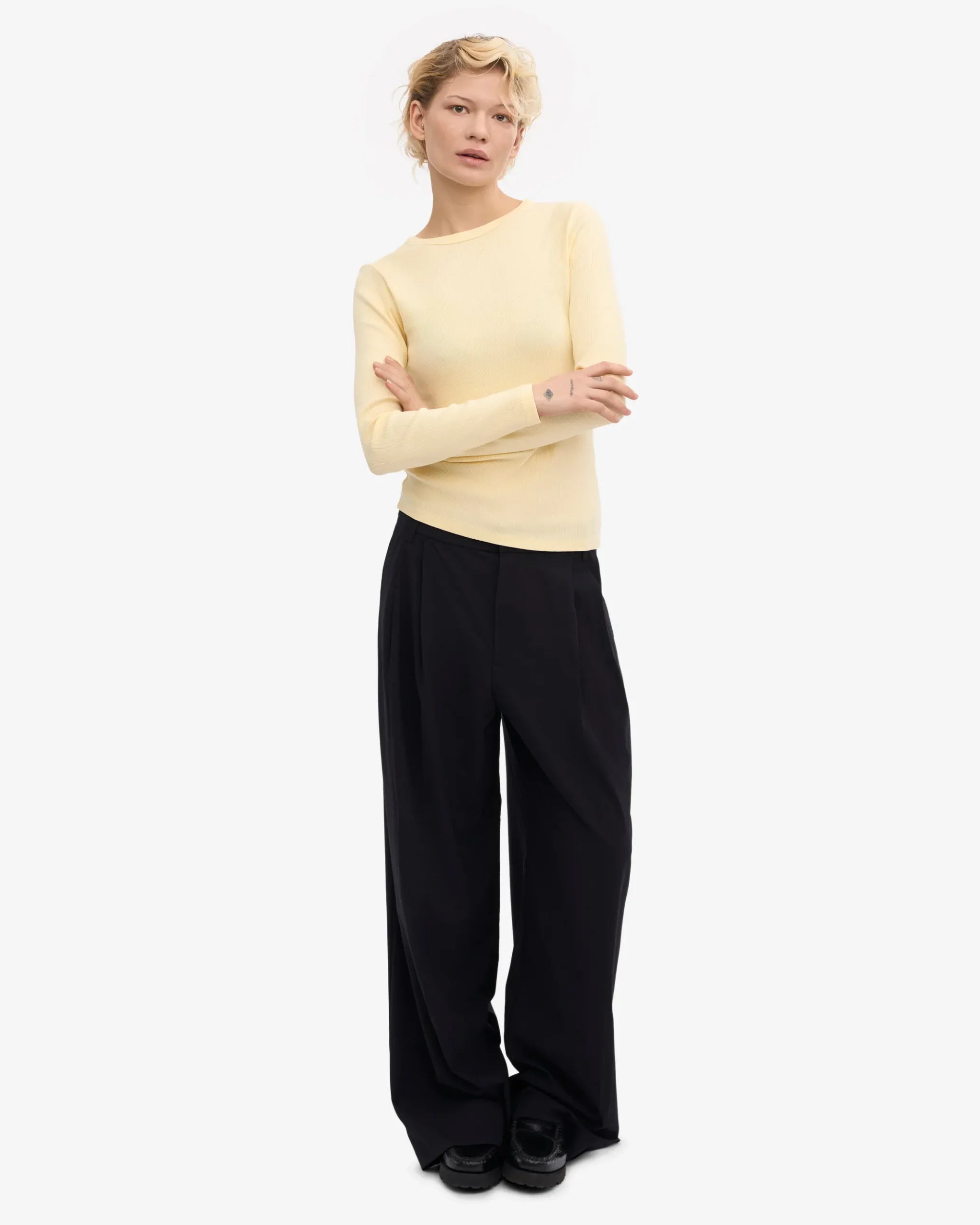 Women Organic Rib LS T-Shirt - Soft Yellow