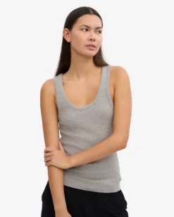 Women Organic Rib Tank Top - Heather Grey