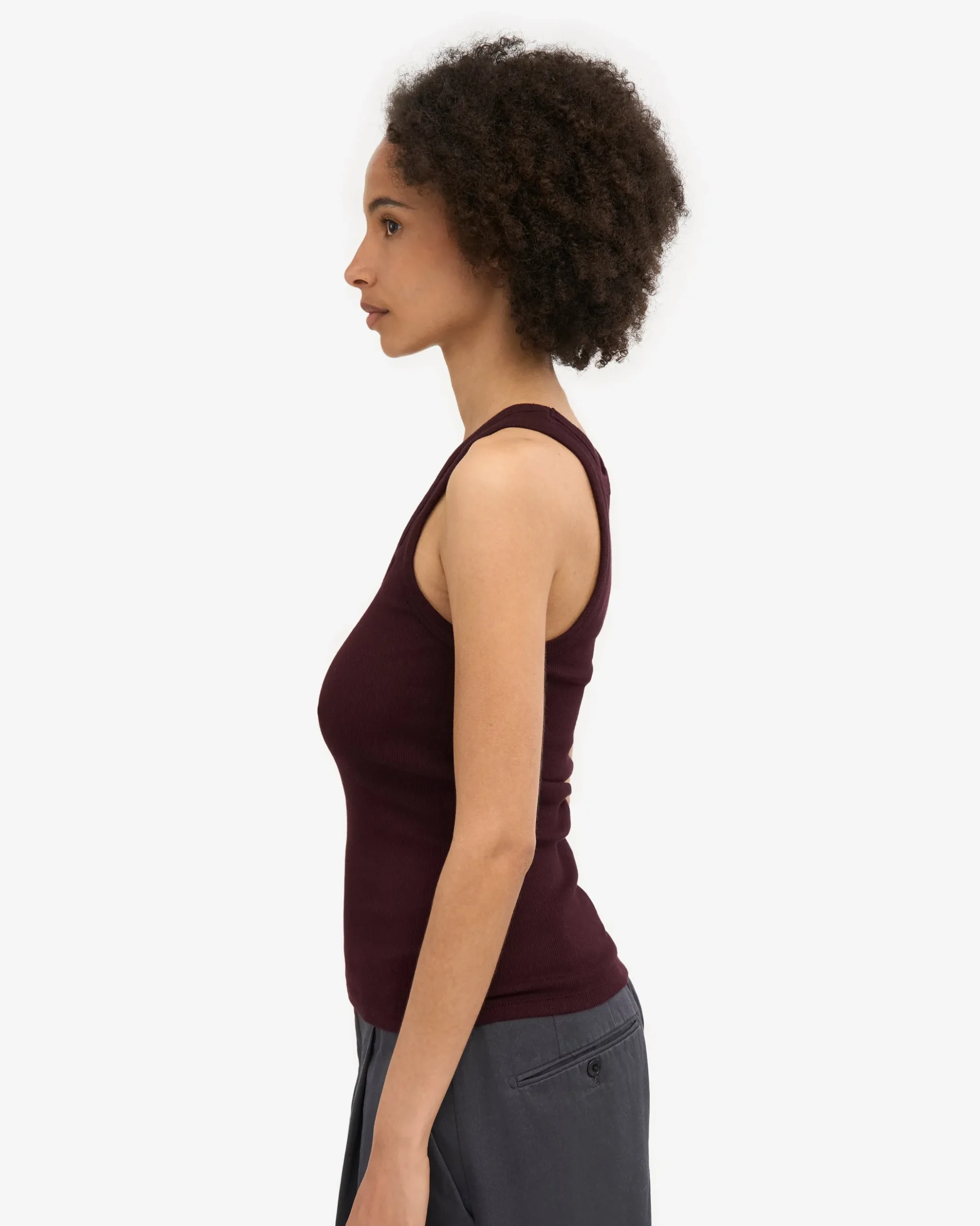Women Organic Rib Tank Top - Oxblood Red