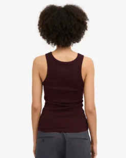 Women Organic Rib Tank Top - Oxblood Red