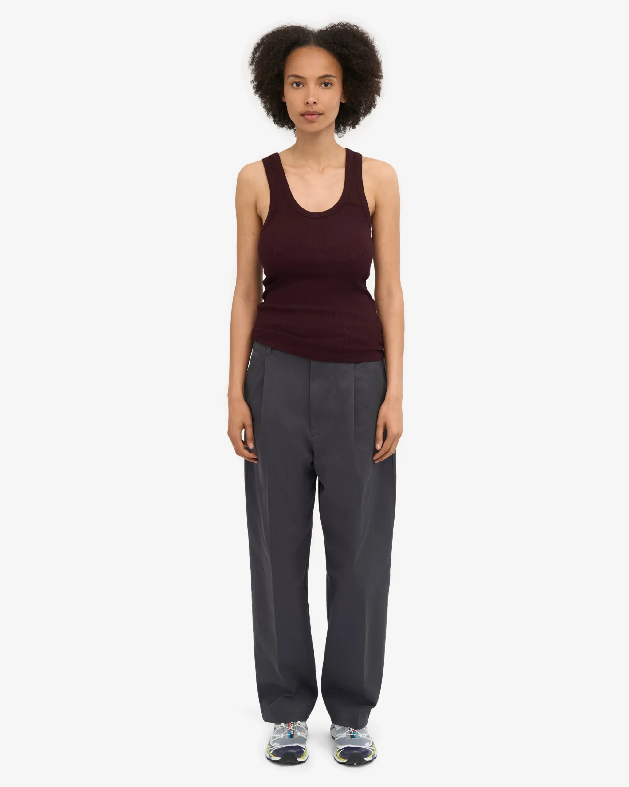 Women Organic Rib Tank Top - Oxblood Red
