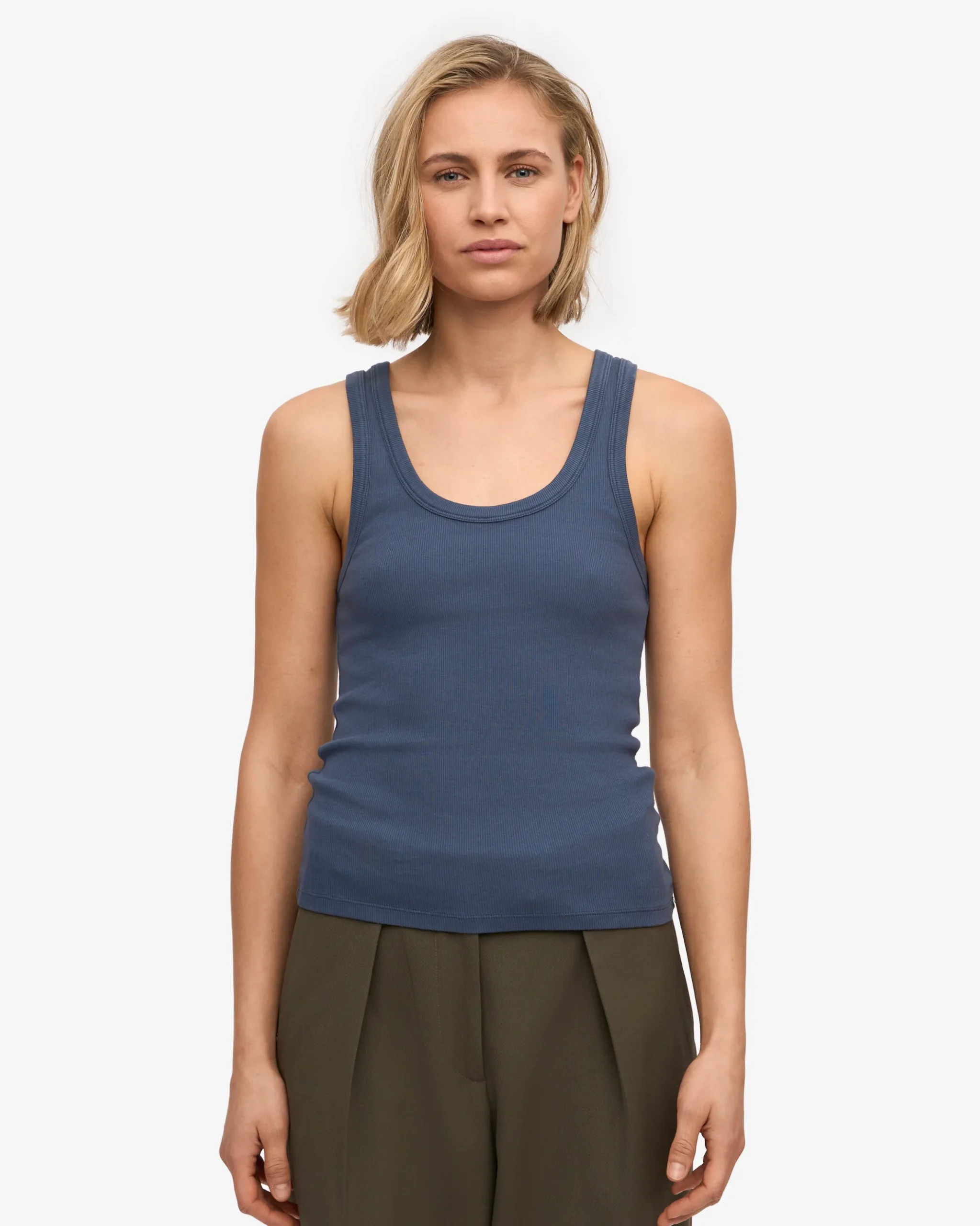 Women Organic Rib Tank Top - Petrol Blue