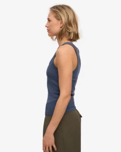 Women Organic Rib Tank Top - Petrol Blue
