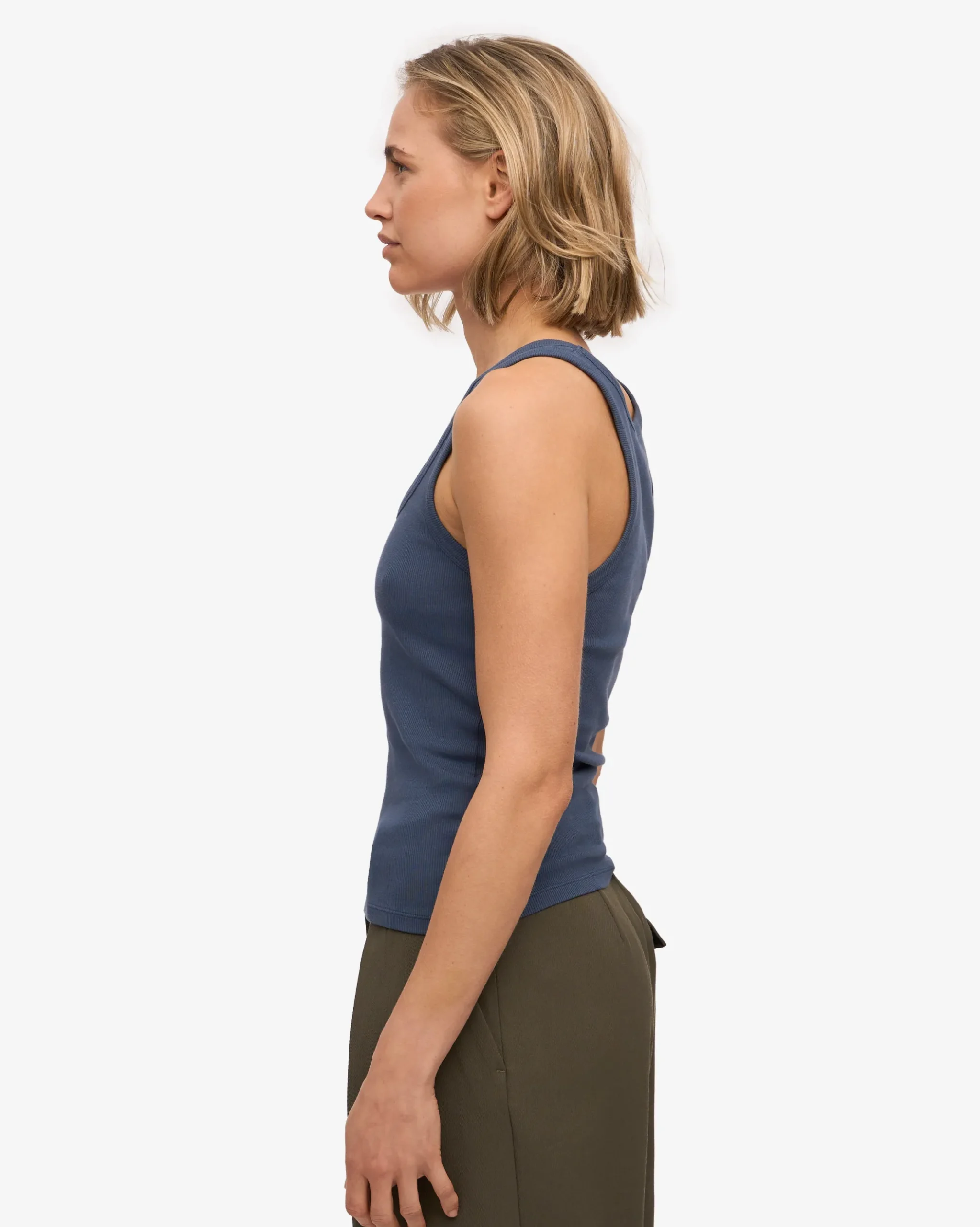 Women Organic Rib Tank Top - Petrol Blue
