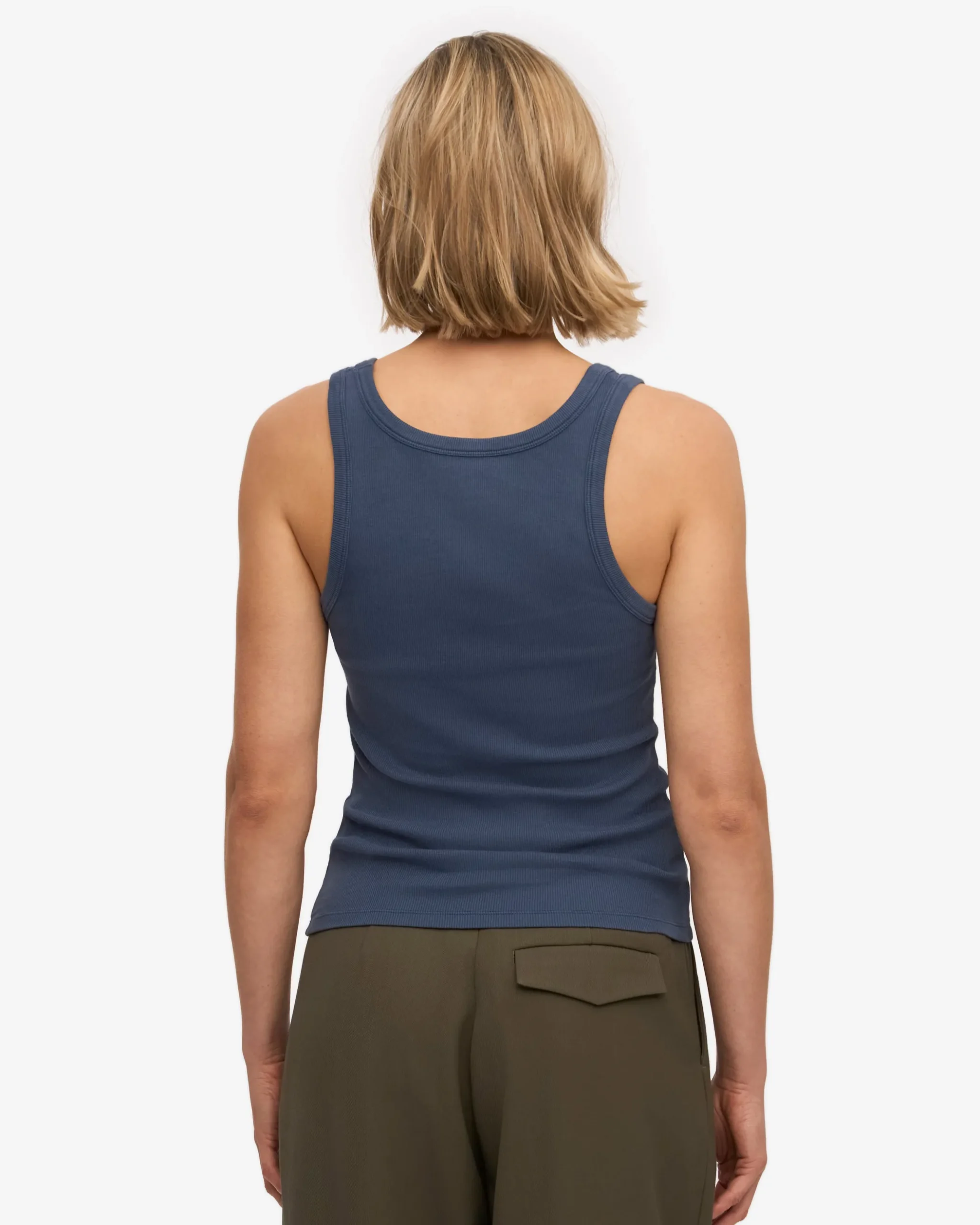 Women Organic Rib Tank Top - Petrol Blue