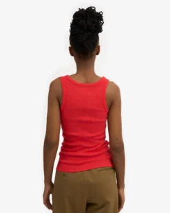 Women Organic Rib Tank Top - Red Tangerine