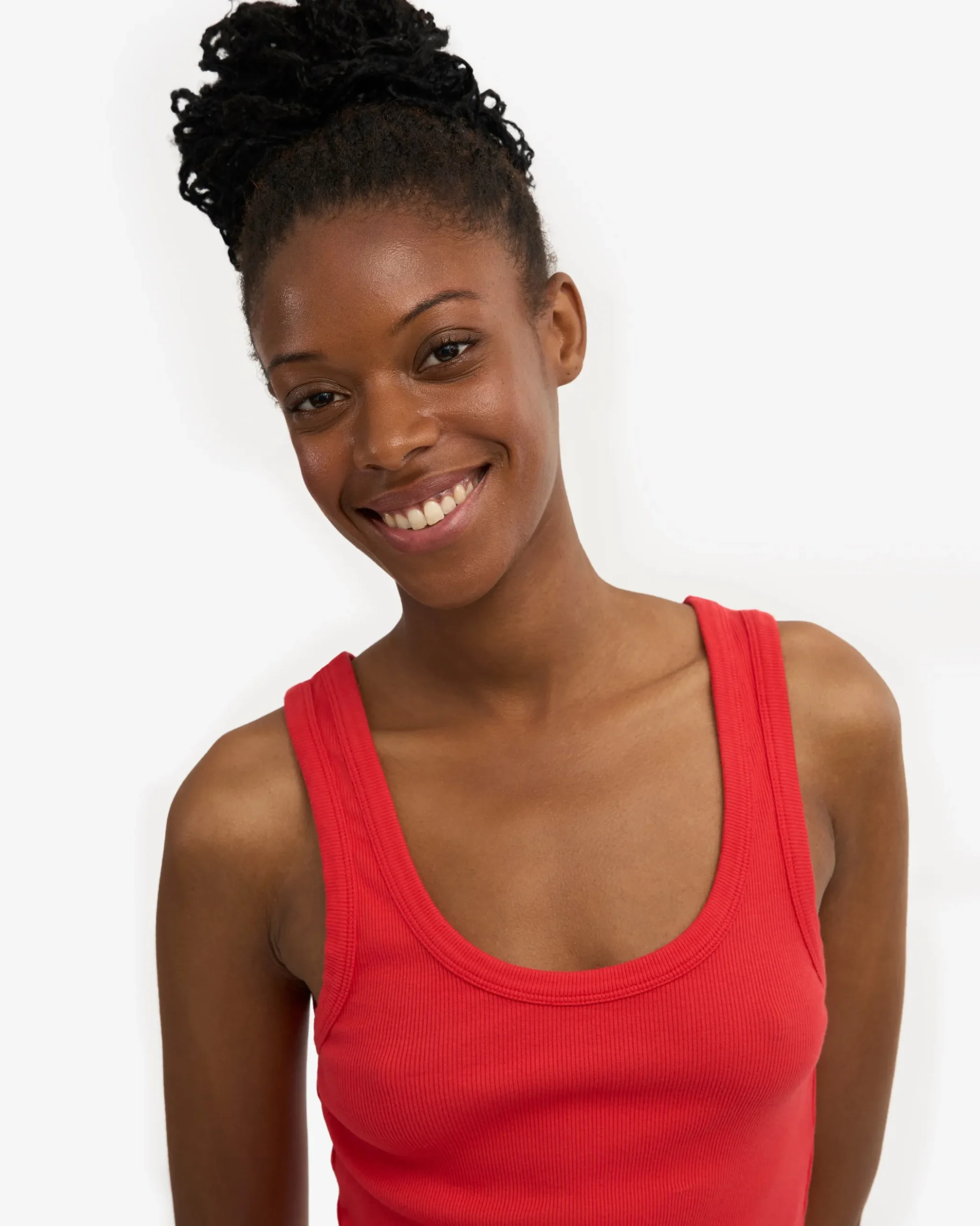 Women Organic Rib Tank Top - Red Tangerine