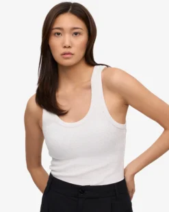 Women Organic Rib Tank Top - Snow Melange