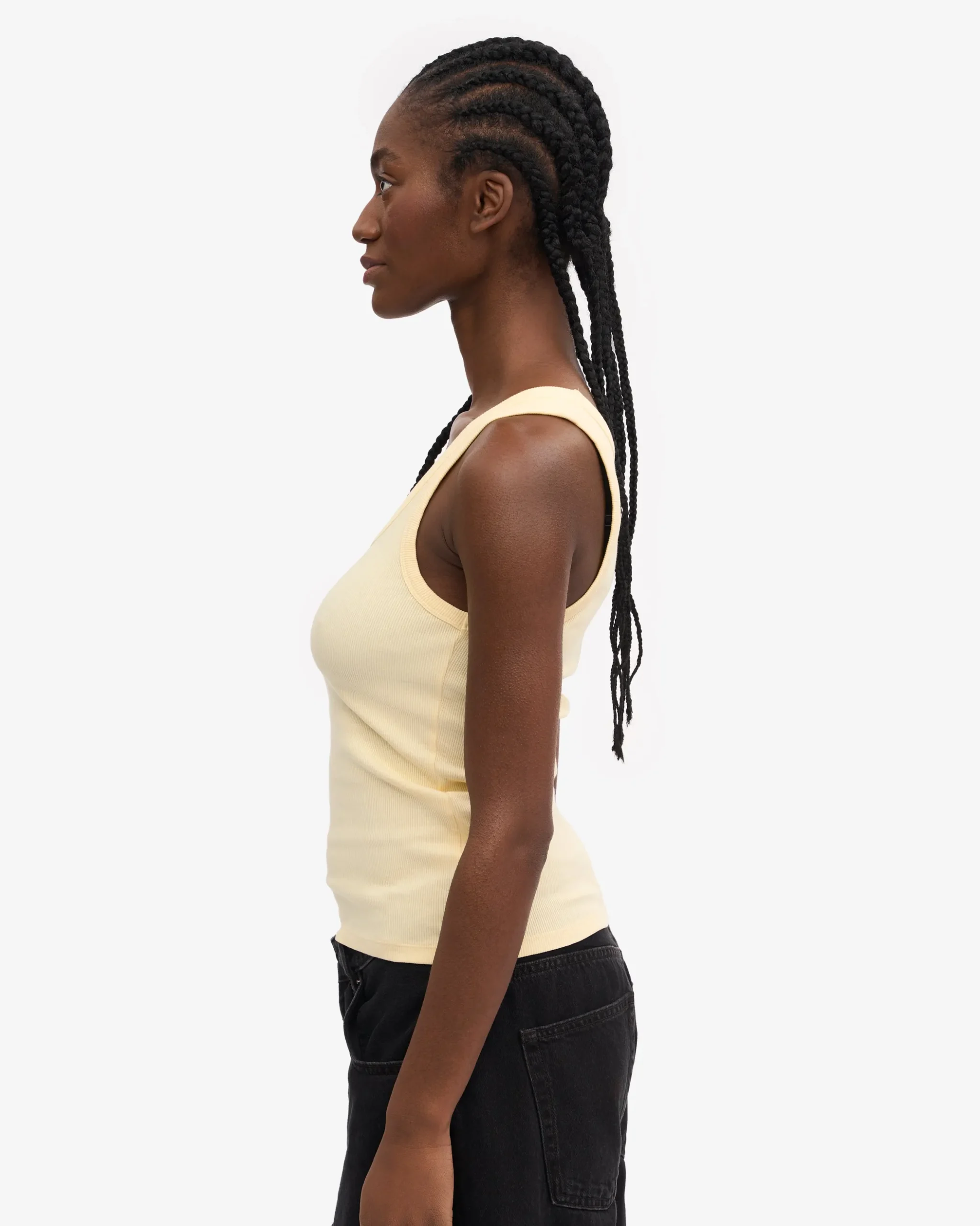 Women Organic Rib Tank Top - Soft Yellow