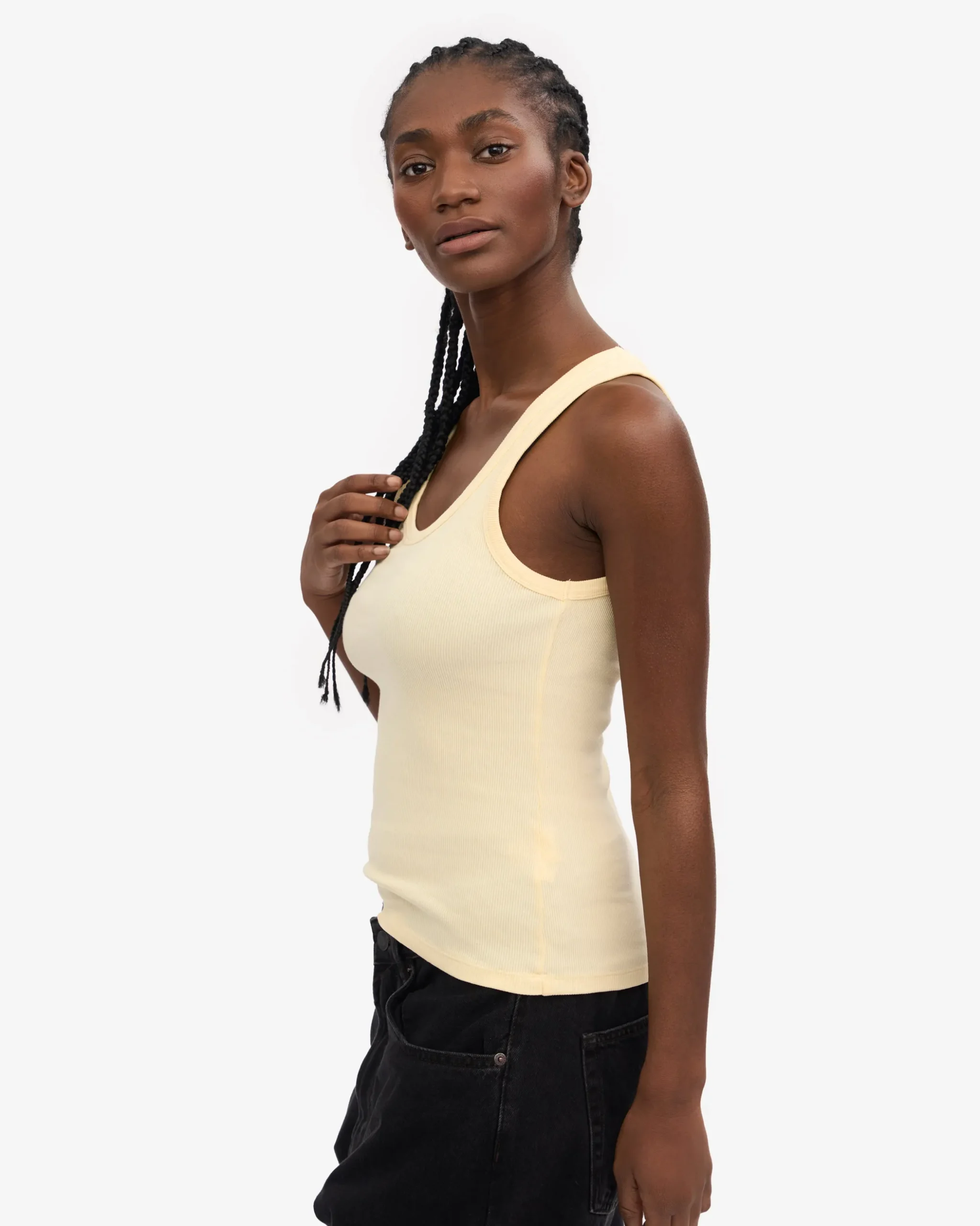 Women Organic Rib Tank Top - Soft Yellow