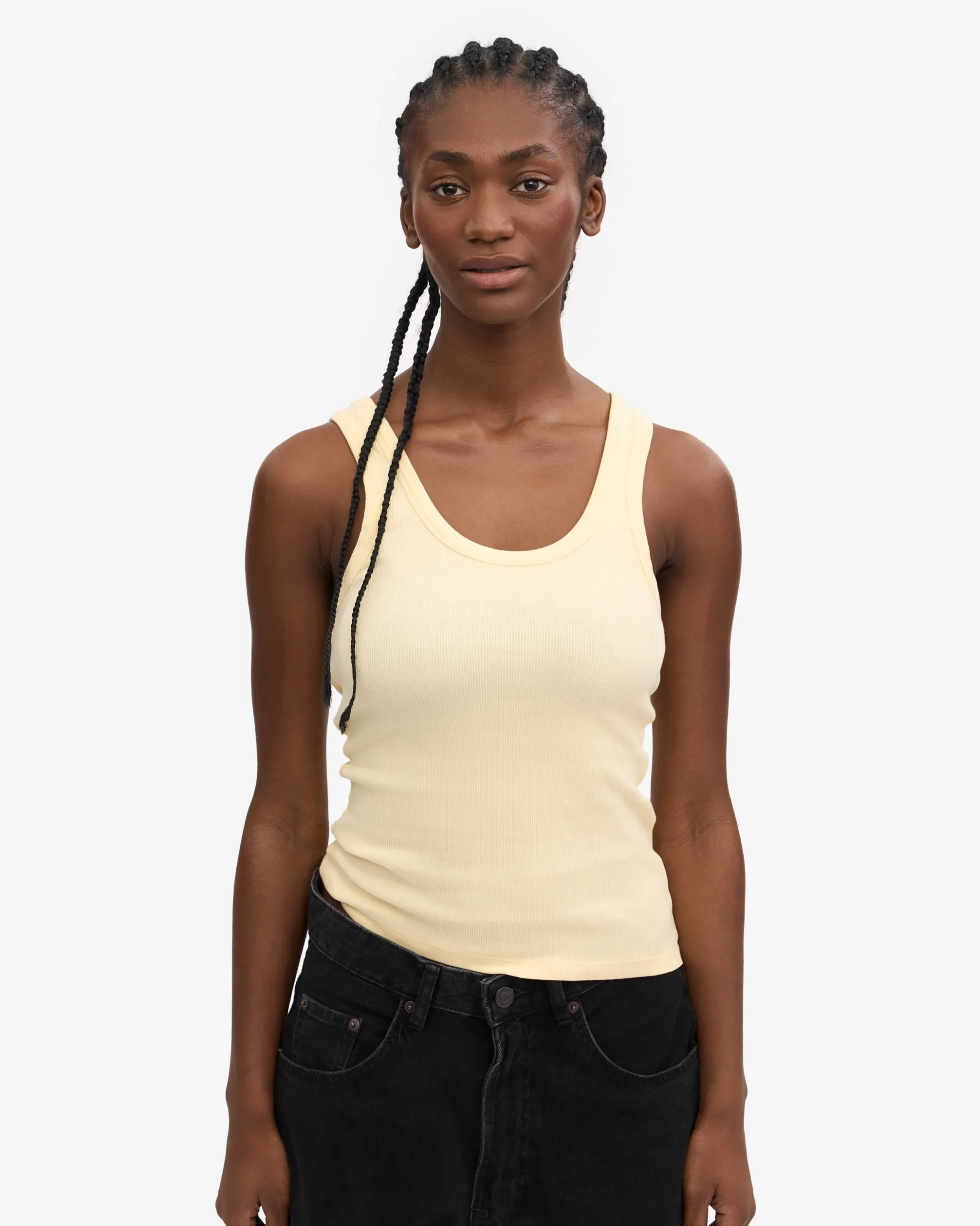 Women Organic Rib Tank Top - Soft Yellow