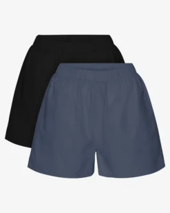 Women Organic Twill Shorts - Deep Black & Petrol Blue (2-Pack)