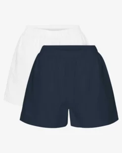 Women Organic Twill Shorts - Navy Blue & Optical White (2-Pack)