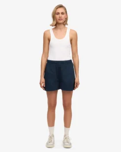 Women Organic Twill Shorts - Navy Blue & Optical White (2-Pack)