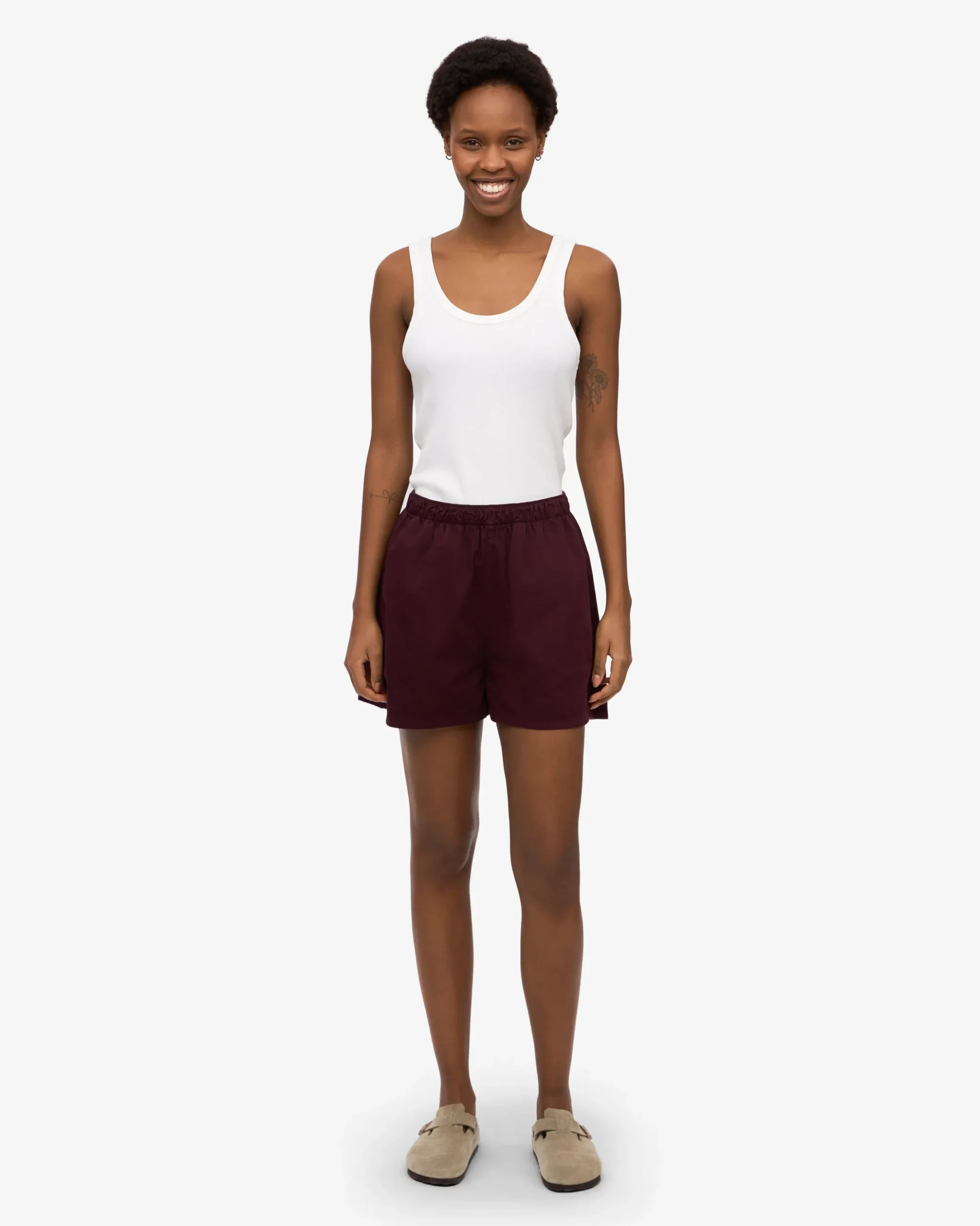 Women Organic Twill Shorts - Oxblood Red
