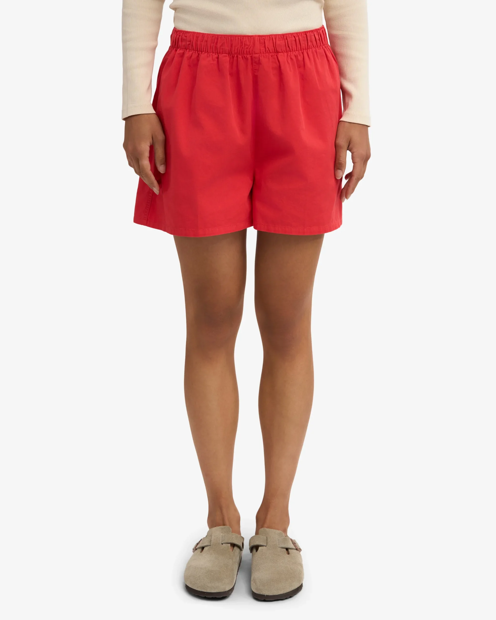 Women Organic Twill Shorts - Red Tangerine