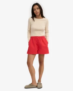 Women Organic Twill Shorts - Red Tangerine